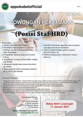info Loker Staf HRD @Pangkalpinang