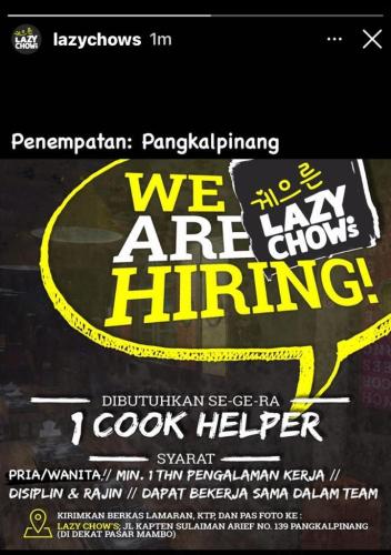 info Loker Cook Helper @Pangkalpinang