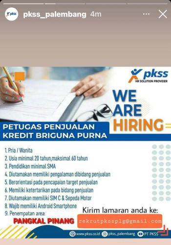 info Loker penjualan kredit BRIGUNA PURNA @Pangkalpinang