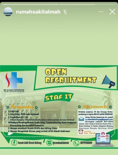 info Loker Staf iT-Rumah sakit Almah @Tanjungpandan-Belitung