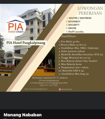 info Loker Hotel Pia @Pangkalpinang