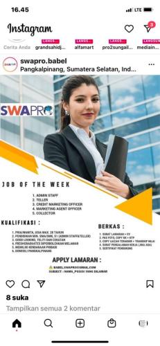 info Loker Admin staf, Teller, CMO, MAO, & Collector @Pangkalpinang