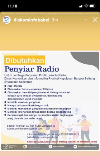 info Loker PENYIAR RADIO @Diskominfo Pemprov Babel