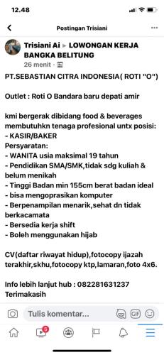 info Loker KASIR/BAKER @Roti'O Bandara Depati Amir