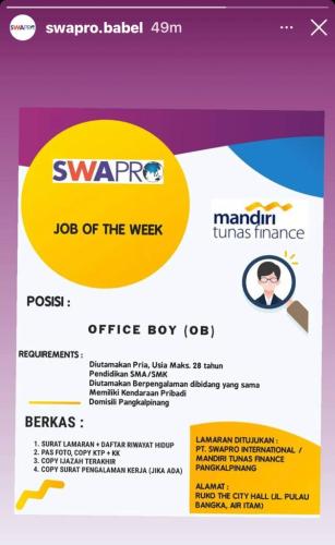 info Loker OFFICE BOY/OB @Pangkalpinang