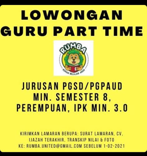 info Loker GURU Part Time @RUMBA-Pangkalpinang