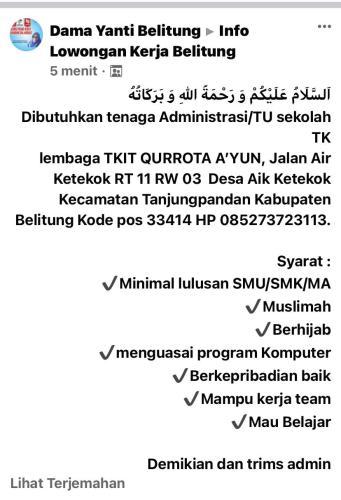 info Loker Tenaga Administrasi Sekolah @Tanjungpandan