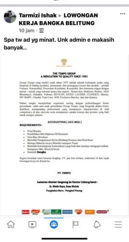 info Loker ACCOUNTING-the Tempo Group @Bangka