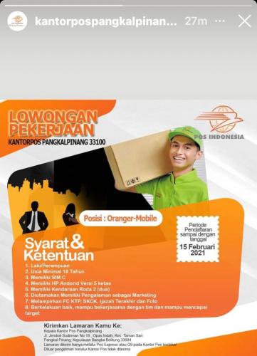 info Loker Orange Mobile @Kantor Pos-Pangkalpinang
