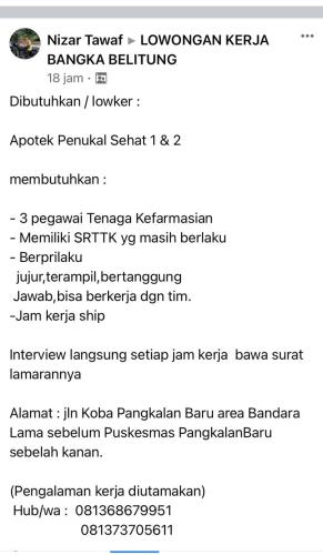 info Loker Tenaga Kefarmasian @Apotek-Pangkalpinang