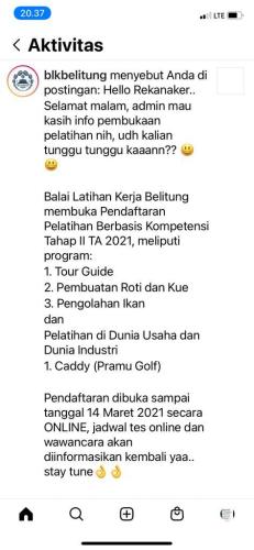 info PELATIHAN GRATIS @BLK Belitung