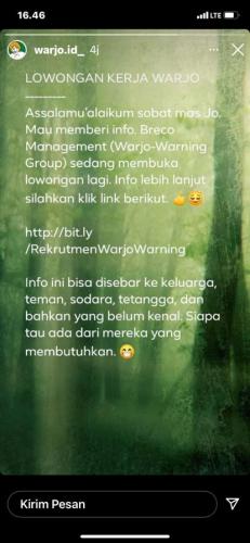 info Loker STAF PRODUKSI dan STAF WAITER @Warjo-Restoran Pangkalpinang