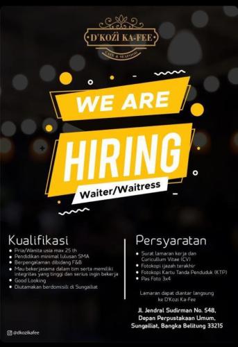 info Loker Waiter/Waitress @D'KOZI KA-FE,Sungailiat