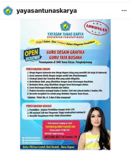 info Loker Guru Desain Grafis,Tata.Busana @SMK Tunas Karya-Pangkalpinang