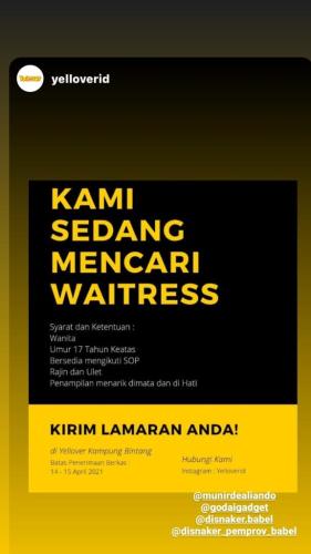 info Loker Waitress @yelloverid-Pangkalpinang