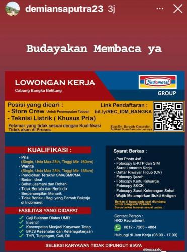 info Loker Store Crew & Teknisi Listrik @indomaret-Bangka