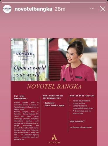 info Loker Bartender & Guest Service Agent @Novotel Bangka