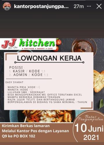 info Loker Kasir dan Admin @jj Kitchen-Belitung