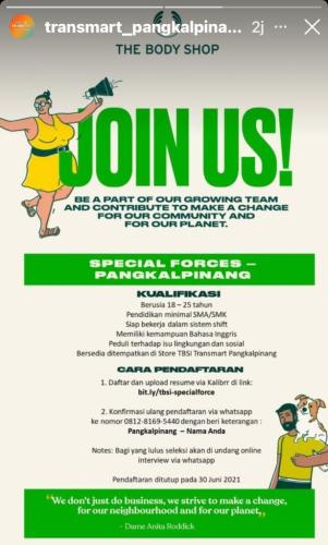 info Loker Special Forces @The Body Shop-Transmart-Pangkalpinang