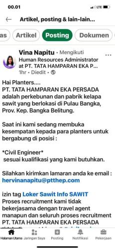 info Loker CIVIL ENGINEER @PT.THEP-Bangka Belitung
