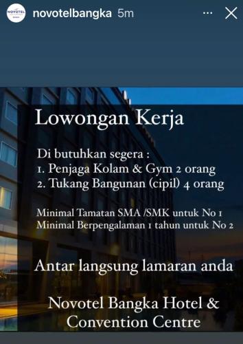 info Loker Penjaga Kolam-Gym & Tukang Bangunan @novotelbangka