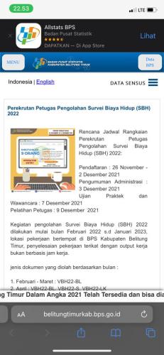 info Loker Petugas Pengolahan Survei Biaya Hidup/SBH 2022-Belitung Timur