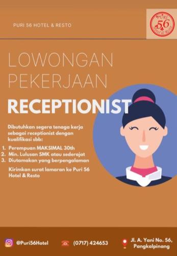info Loker Receptionist & Waiter @Puri56 Hotel-Pangkalpinang