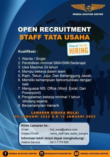 info Loker Staff Tata Usaha @Wisesa Avian Center-Pangkalpinang
