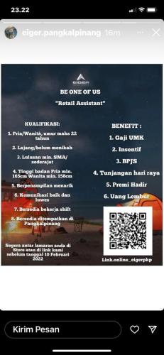 Info loker Retail Asistant @eiger.pangkalpinang