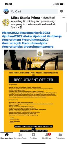 info Loker Recruitment Officer-PT Mitra Stania Prima-Bangka