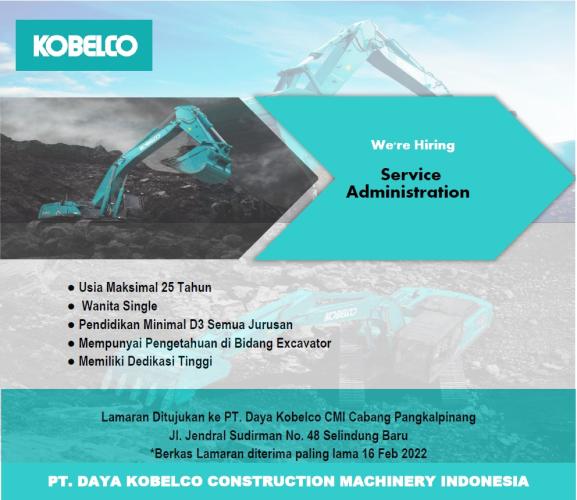 info Loker Service Administration -PT Daya Kobelco CMI cabang Pangkalpinang