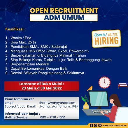 info Loker Adm Umum @Wisesa Aviation Center-Pangkalpinang
