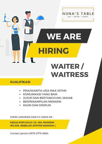 info Loker Waiter/Waitress-Nunas Table-Pangkalpinang