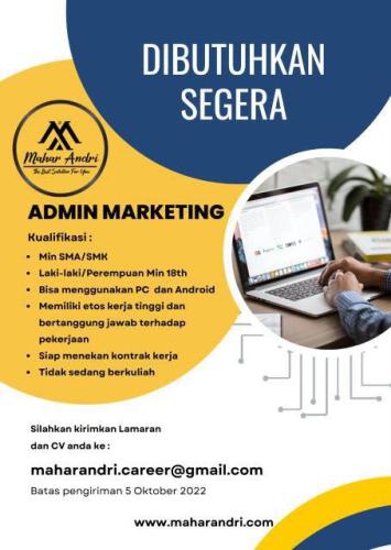 info Loker  Admin marketing-Mahar Andri-Pangkalpinang
