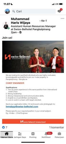 info Loker Chief Engineer-Swiss Belhotel-Pangkalpinang