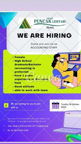 info Loker Human Resources Development/HRD Staff-Grand Puncak Lestari Hotel-Pangkalpinang