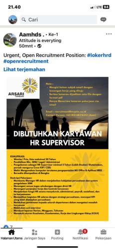 info Loker HR SUPERVISOR-Arsari Tambang Bangka