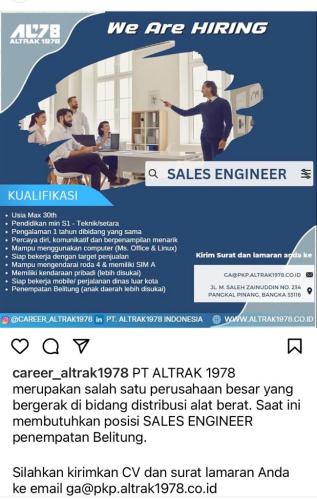 info Loker Sales Engineer-PT ALTRAK 1978