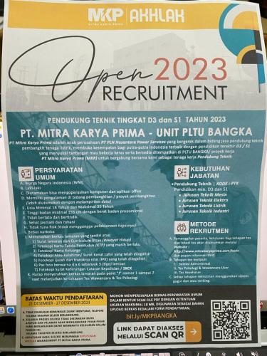 info Loker PENDUKUNG TEKNIK-PT Mitra Karya Prima-Bangka