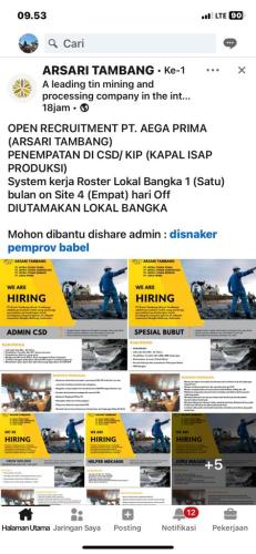 info Loker 9 posisi di PT AEGA PRIMA(Arsari Tambang) Bangka