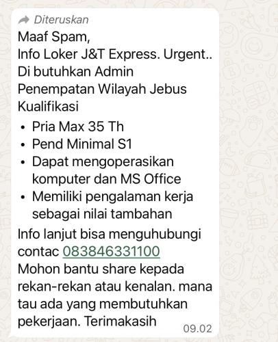 info Loker ADMIN-J&T EXPRESS-Jebus