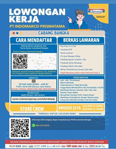 info Loker Store Crew & Helper Gudang-PT INDOMARCO PRISMATAMA-Bangka