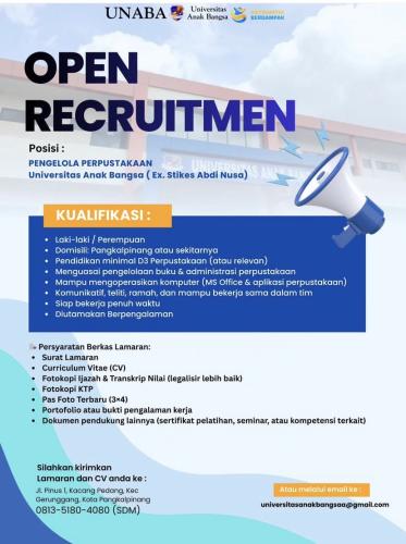 info Loker Pengelola Perpustakaan-Universitas Anak Bangka-Pangkalpinang
