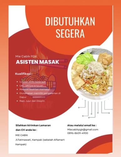 info Loker Asisten Masak-Mie Cabik Pangkalpinang