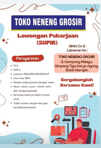 info Loker DRIVER-SeperadikMart/Toko Neneng-Pangkalpinang