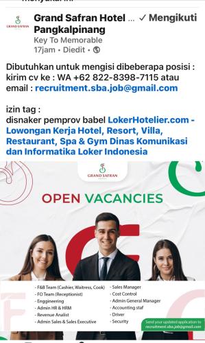 12 Posisi Loker-GRAND SAFRAN HOTEL-Pangkalpinang