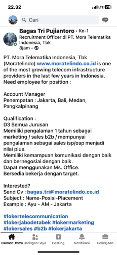 info Loker Account Manager-PT Mora Telematika Indonesia