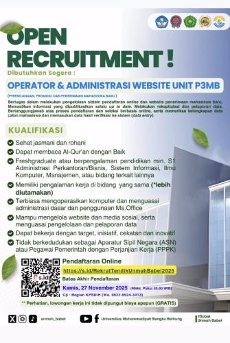 info Loker Operator & Administrasi Website unit P3MB UNMUH BABEL
