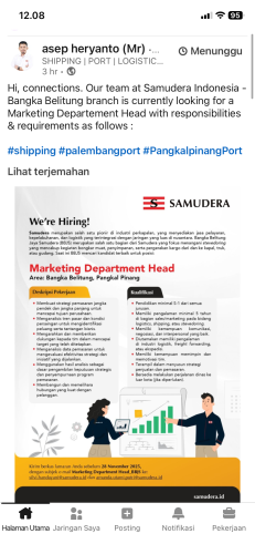 info Loker Marketing Departement Head-BANGKA BELITUNG JAYA SAMUDERA