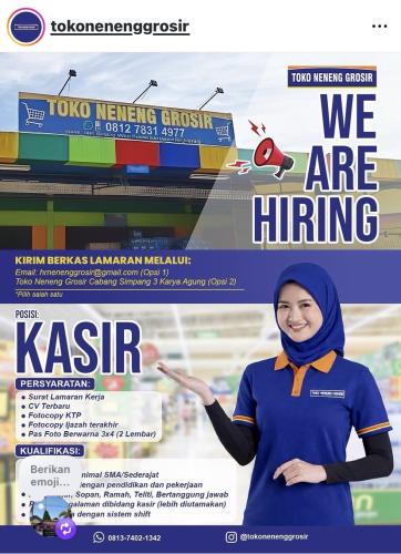 info Loker TOKO NENENG GROSIR/ SEPERADIK MART-Pangkalpinang